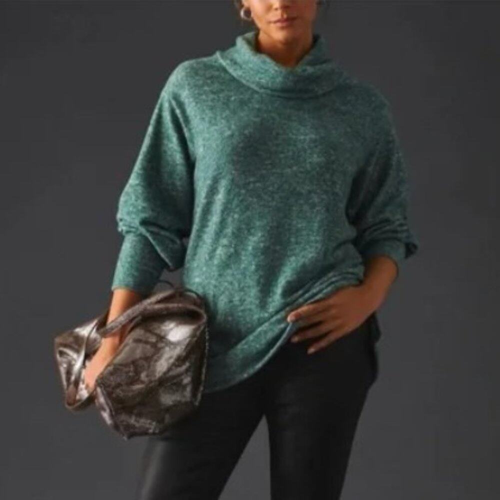 Maeve by Anthropologie Ultra Soft Green Heather Cowl Neck Fleece Sweater Medium